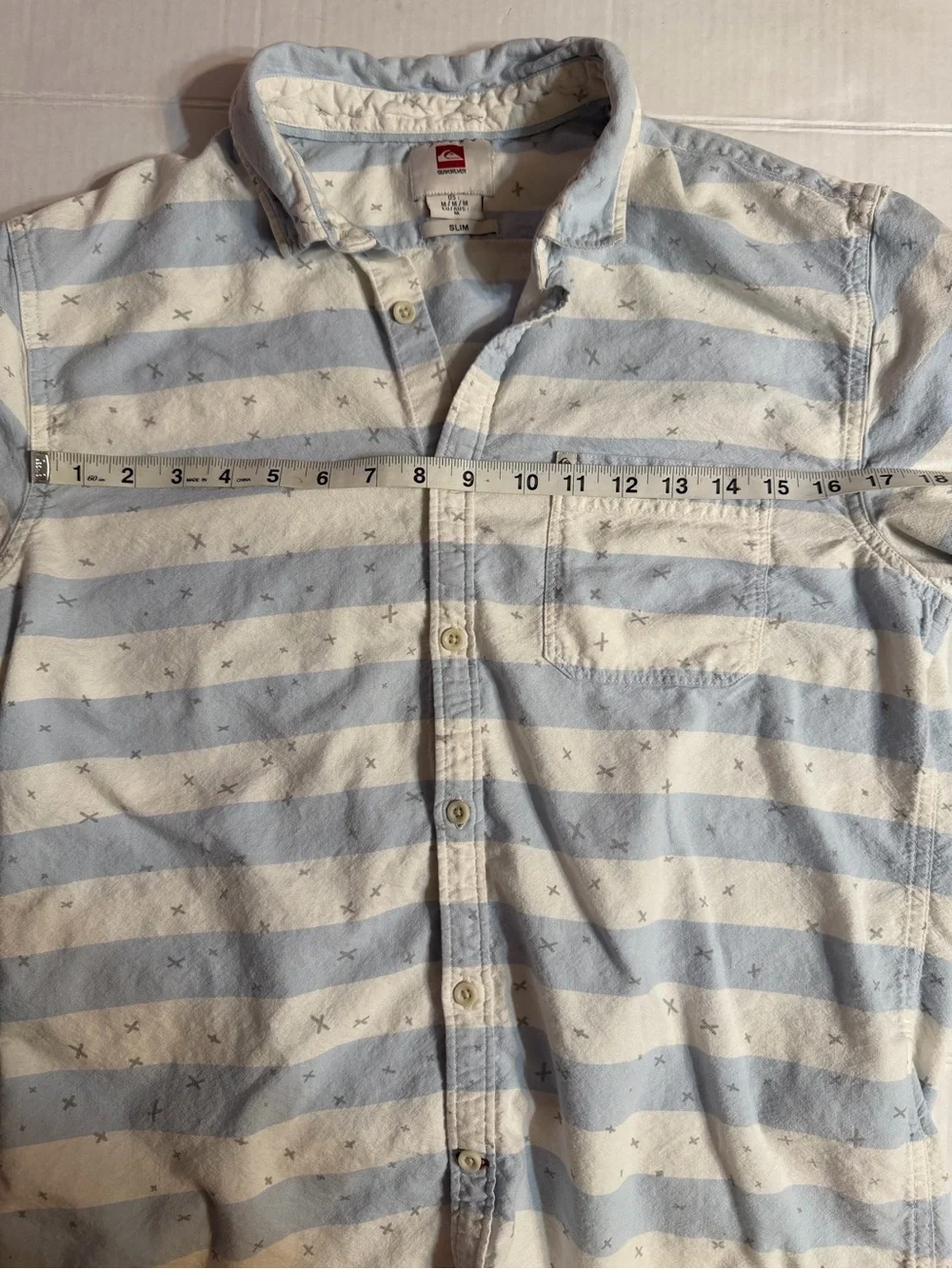 Quiksilver Men's Light Blue & White Striped Shirt